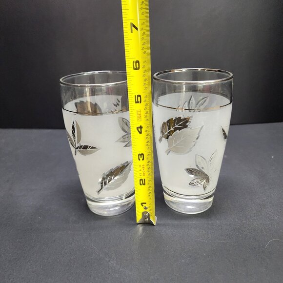 Vintage MCM Libbey Silver Frosted Leaf Tumbler Glasses 5.5'' Tall - Set Of 2 - Picture 8 of 9